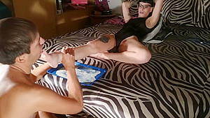 Slave licks 12 cumshots from his femdom's feet pt1 HD