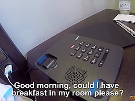 Slutty maid is sucking dick in a hotel room, because she expects to get tips for that