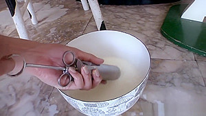 Solo enema with big tits toying her ass