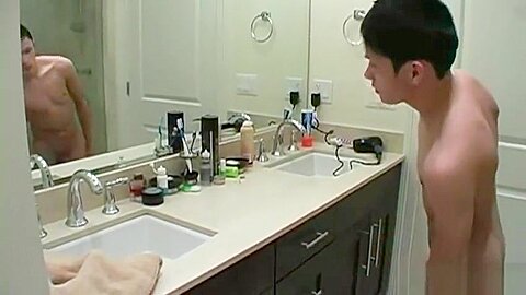Solo wanking guy pleasure after showering