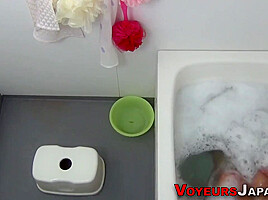 Spied On Japanese teen 18+ Babe Bathes And Fingers Hairy Pussy