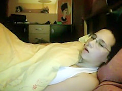 Spying as she rubs it under a blanket