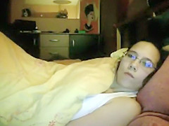 Spying as she rubs it under a blanket