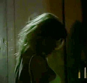Stacked blonde bimbo gets spanked while a caged slut watches