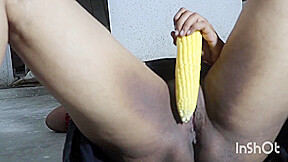 Stepmom Plays With Corn When She Horny
