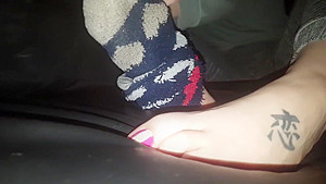 Stinky socks removal and sweaty sole tease