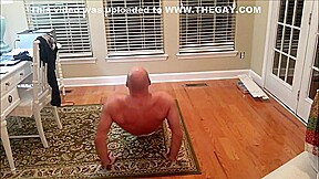 Straight stud in tighty whities stretches and releases pent up load