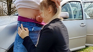Sucking In City Park, Swallowing Cum