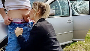 Sucking In City Park, Swallowing Cum