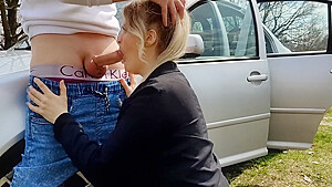 Sucking In City Park, Swallowing Cum