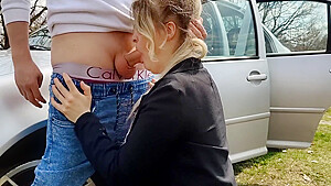 Sucking In City Park, Swallowing Cum