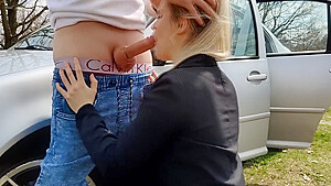Sucking In City Park, Swallowing Cum