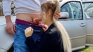 Sucking In City Park, Swallowing Cum