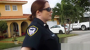 Suspicious dude gets pulled over and taken by horny milf cops