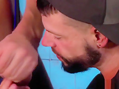 Tattooed gay jizz sprayed