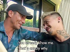 Tattooed latino rides cock bareback and tugs
