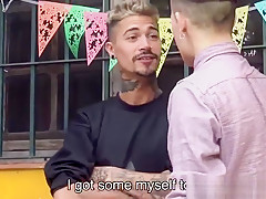 Tattooed latino rides cock bareback and tugs