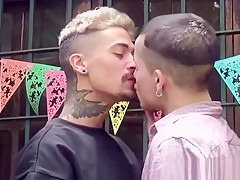 Tattooed latino rides cock bareback and tugs