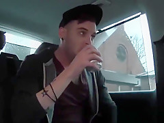 Three young gay guys butt banging in car sex action