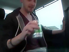 Three young gay guys butt banging in car sex action