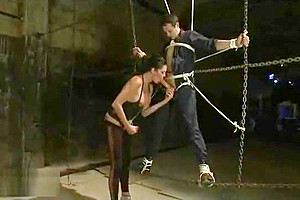 Tied up guy gets cock sucked by Morgan Bailey
