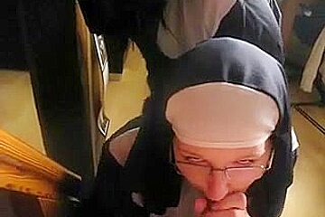 Two nuns sucking cock in POV porn video