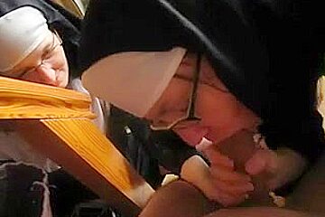 Two nuns sucking cock in POV porn video