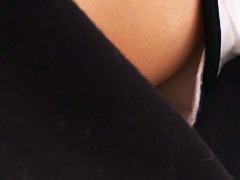 Unhooked bra exposes amateur Asian