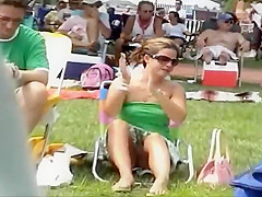 Upskirt view on the park grass