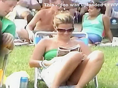 Upskirt view on the park grass