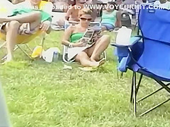 Upskirt view on the park grass