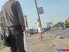 Upskirting video of blonde gal with sexy thong