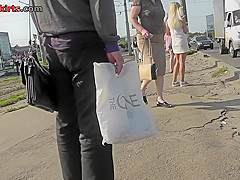 Upskirting video of blonde gal with sexy thong
