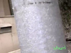 Vixenish skinny Japanese chick flashes her hairy pussy during sharking meeting