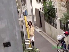 Vixenish skinny Japanese chick flashes her hairy pussy during sharking meeting