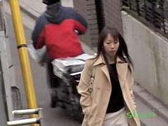 Vixenish skinny Japanese chick flashes her hairy pussy during sharking meeting