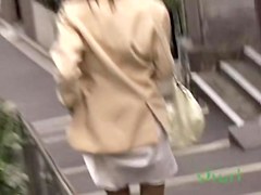 Vixenish skinny Japanese chick flashes her hairy pussy during sharking meeting