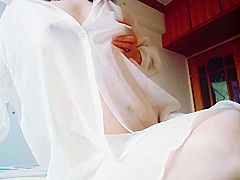 Woman In White Dress Masturbates In Bedroom