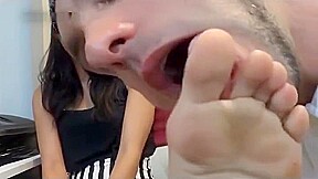 bossy porn director make her slave lick her dirty feet