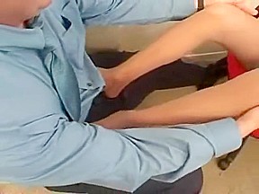 footjob in nylons at the office