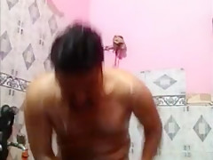 indian man taking bath nude
