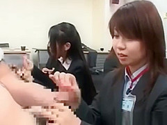 japanese girls handjob and cum in condom