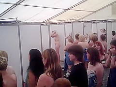 large group girls showering