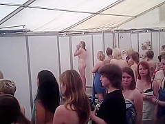 large group girls showering