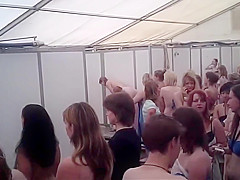 large group girls showering
