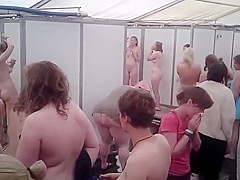 large group girls showering