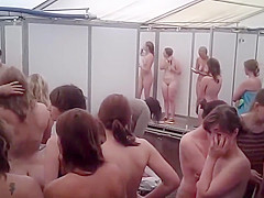 large group girls showering