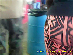 sexy black teen 18+ in see thru leggings stripe panty