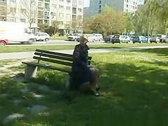 young chick pissing outdoor