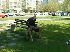 young chick pissing outdoor